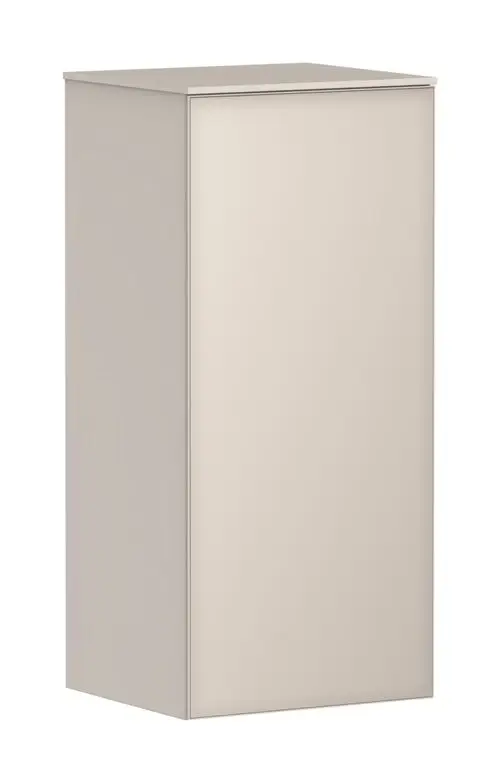 Hansgrohe Xevolos Halbhochschrank in Sandbeige mit einer matten Oberfläche, Türanschlag links, auf einem neutralen Hintergrund. Ideal für Bad- oder Wohnbereich.